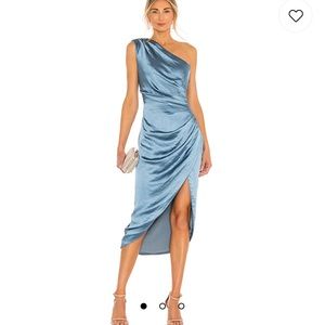 ELLIATT Cassini One Shoulder Satin Dress in Blue